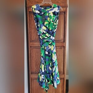 HOBBS LONDON Twitchill Bright Floral Print Linen Tie Waist, Fit & Flare Dress